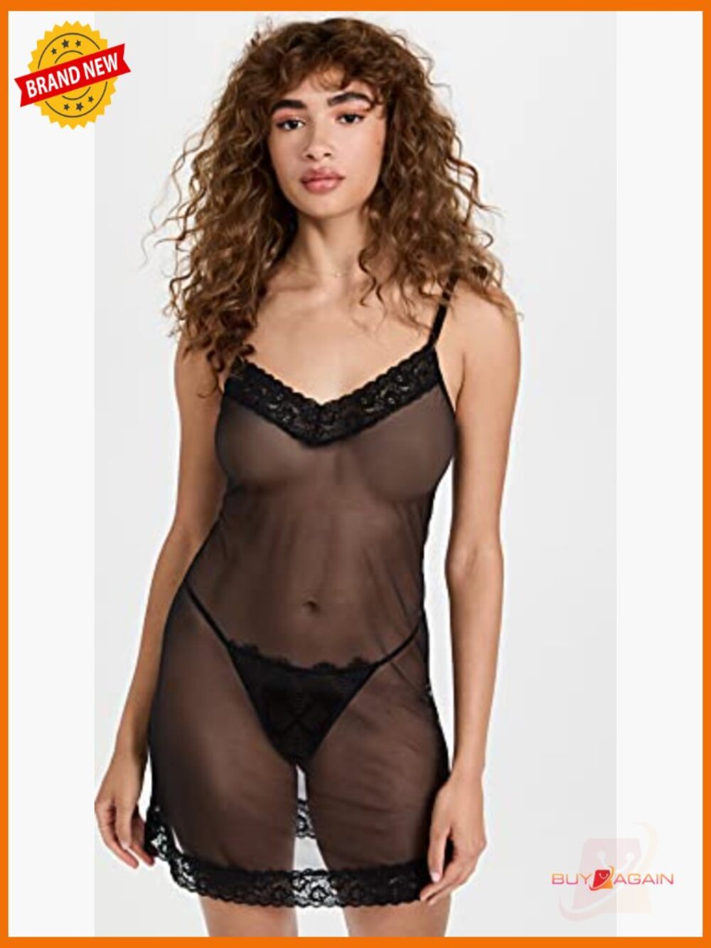 Sheer Mesh Chemise with Lace Trim Adjustable Straps - Picture 5 of 6